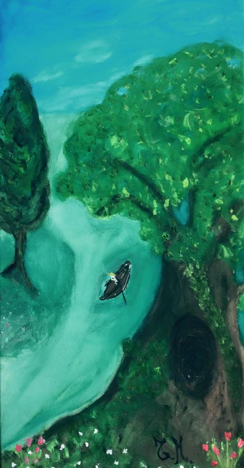 "Viaggio in canoa", Tiziana Mazzaglia, tempera su tela, cm 30x60 ©Tiziana Mazzaglia