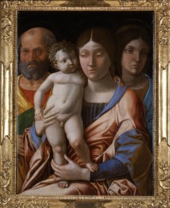 Andrea Mantegna, Sacra Famiglia con una santa, tempera su tela, cm 76×55,5, databile al 1495-1505.